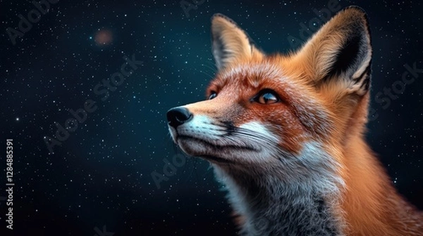Obraz Red fox gazing at night sky