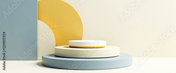 Fototapeta three pastel-colored cylindrical platforms arranged in a minimalist display