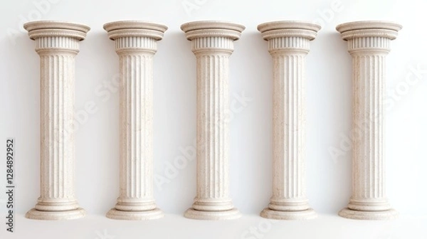 Obraz Five Classical Columns 3D Render, Marble Texture, Architectural Concept, Architecture, 3D Model , Classical Architecture, Pillars