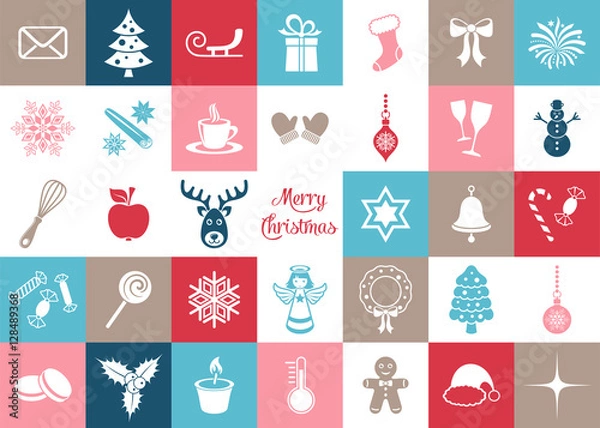 Fototapeta Colorful vector christmas silhouette icons
