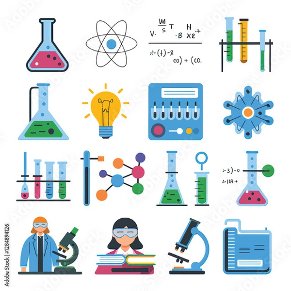 Fototapeta vector icons for laboratory environment for studying various scientific disciplines Chemistry flask 
