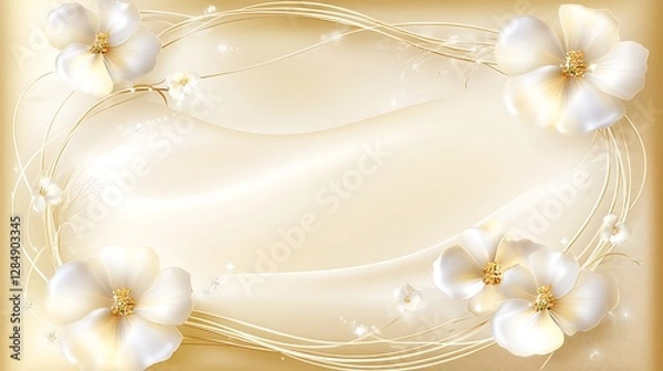 Obraz Elegant White Flowers and Gold Swirls Design