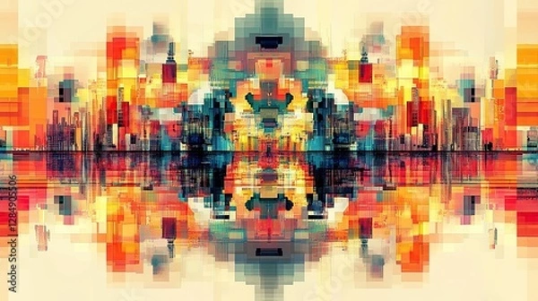 Fototapeta An abstract representation of a city reflecting on water surface