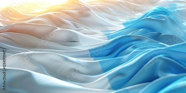 Fototapeta A Beautifully Draped Fabric with Fluid Waves in Light Blue and White Hues Reflecting Tranquility