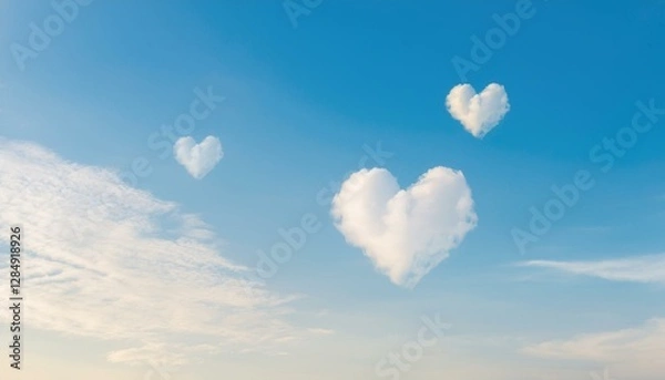 Obraz 하트 모양의 구름이 떠 있는 맑은 하늘