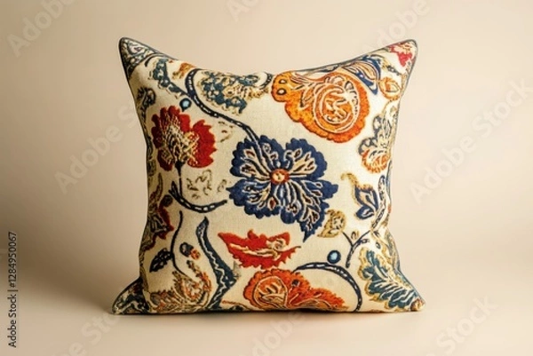 Fototapeta A Colorful Pillow with Floral Pattern Sitting on the Surface