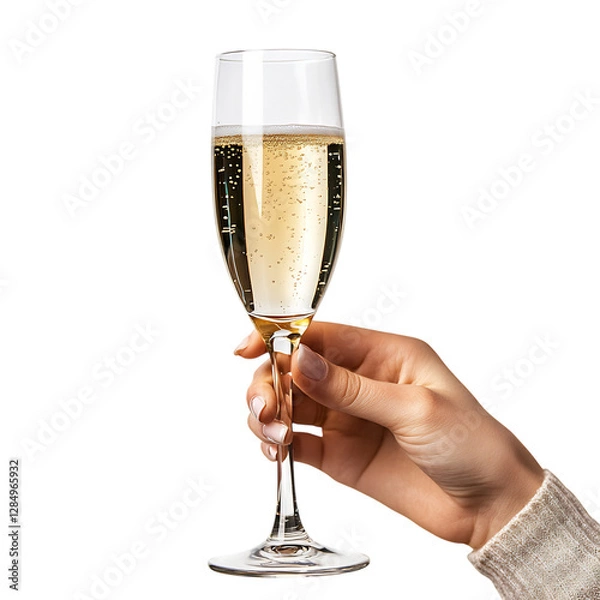 Obraz A Hand Holding a Glass of Champagne Isolated on Transparent Background
