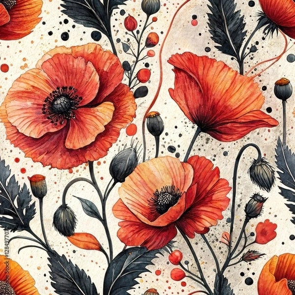 Fototapeta Vibrant Floral Seamless Pattern Design Art Studio Digital Illustration Creative Environment Aesthetic Viewpoint