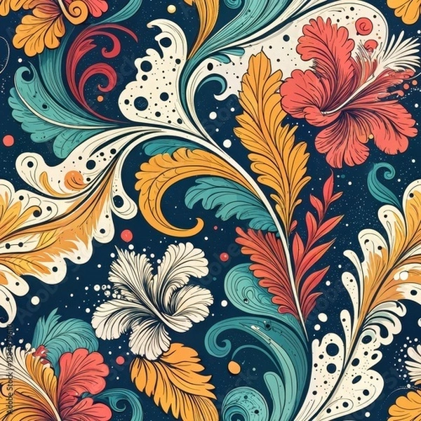 Fototapeta Vibrant Floral Seamless Pattern Design Digital Art Creation Colorful Background Artistic Environment Close-up View Decorative Concept