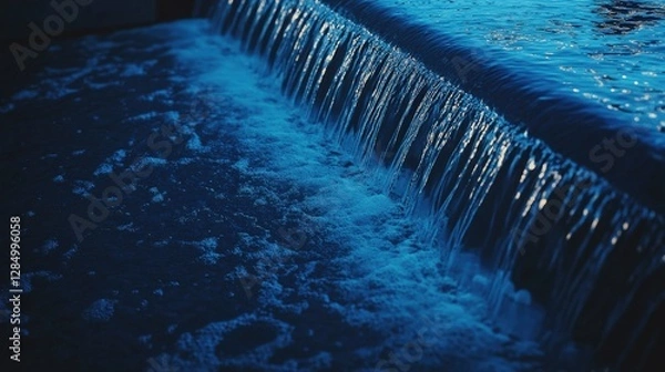 Fototapeta Tranquil Waterfall with Gentle Flow and Soft Ripples in Blue Light