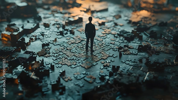Fototapeta Incomplete Jigsaw Puzzle with One Person Standing