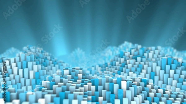 Fototapeta Abstract 3D Blue and White Geometric Background with Futuristic Cityscape Design - Ideal for Technology, Science, and Innovation Themes