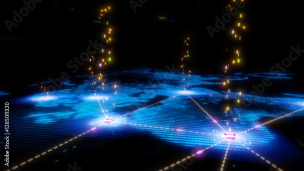 Obraz Global AI Network with Digital Data and Code Integration - Ideal for Technology, Innovation, and Cybersecurity Themes