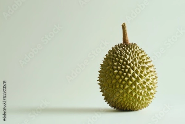Fototapeta Single durian fruit against plain white background minimalist still life photography contemporary style simple environment close-up view unique concept for durians enthusiasts