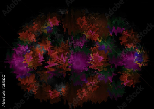 Fototapeta Variegated a glowing red, purple and blue zigzags are going in oval shape

