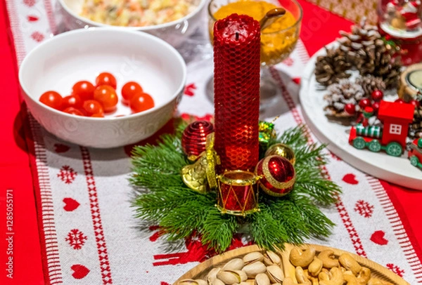 Obraz Winter still life on the table with a candle
