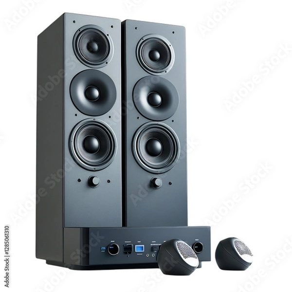Obraz A Modern Compact Home Theater System with Surround Speakers Isolated on Transparent Background