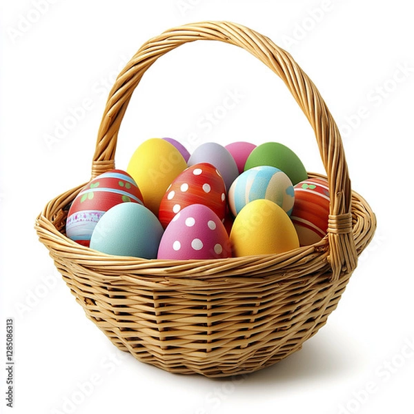 Fototapeta wicker basket filled with colorful Easter eggs