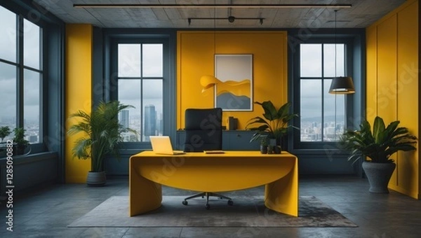 Fototapeta Sophisticated yellow office image featuring a modern wave design