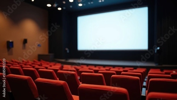Fototapeta gathering, seminar, talk in theater featuring a white screen