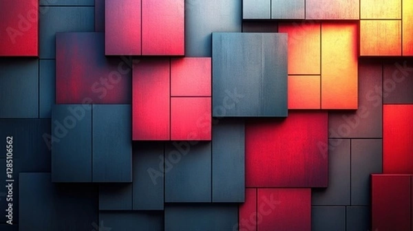Fototapeta Modern 3D Geometric Panel Wall with Red and Blue Gradient