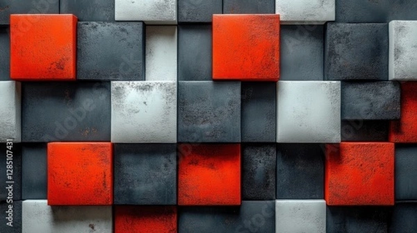 Fototapeta  Industrial Geometric 3D Cube Wall with Metallic and Rust Textures
