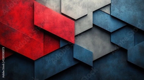 Fototapeta Geometric Low-Poly Abstract Flag Design with Red, White, and Blue