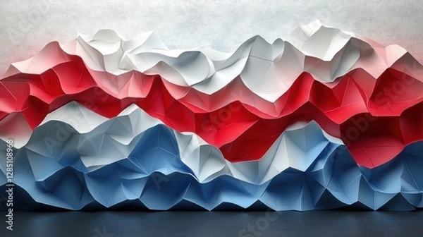 Fototapeta Geometric Low-Poly Abstract Flag Design with Red, White, and Blue