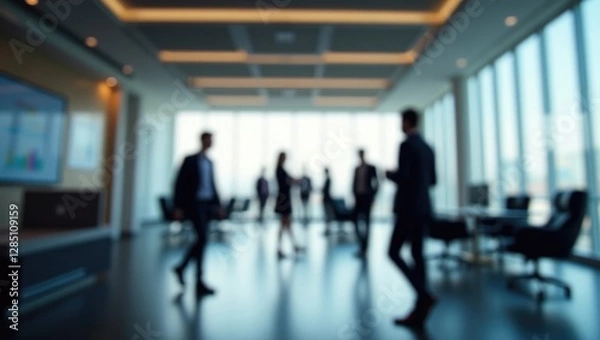 Obraz contemporary office setting featuring blurred professionals in action