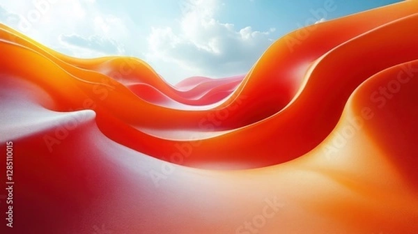 Fototapeta  Abstract Wavy Metallic Fabric with Red and Black Glossy Texture