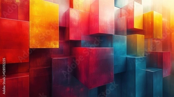 Fototapeta Colorful Geometric 3D Wall with Abstract Shapes and Modern Design