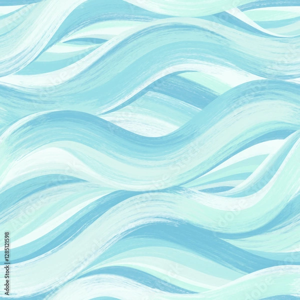 Obraz Watercolor brush stroke seamless pattern vector. Abstract pastel blue curve. Flowing line, wave, sea. Elegant design for fabric, scarf, cloth, print, card, wrapping, paper, cover, banner, decor.