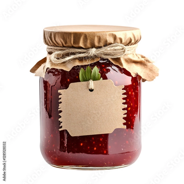 Obraz A Jar of Homemade Strawberry Jam with Rustic Label Isolated on Transparent Background