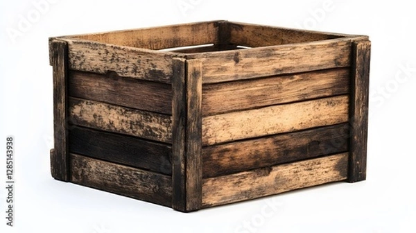 Fototapeta A rustic wooden crate, isolated on white