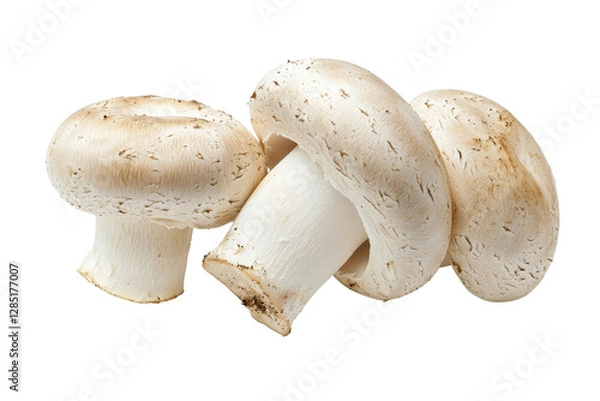 Fototapeta Fresh White Mushrooms on a White Background for Culinary Use and Recipes