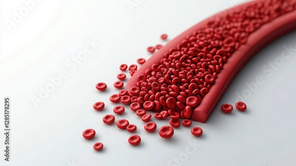 Fototapeta detailed medical illustration depicting red blood cells flowing in stream, showcasing their vibrant color and structure