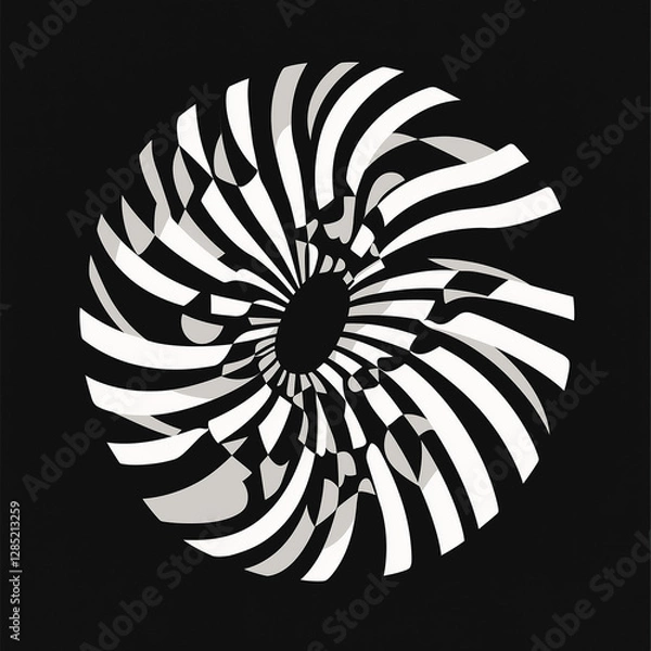 Fototapeta Optical Spiral Abstract Letterform with Distorted Lines