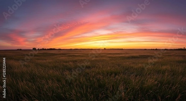 Obraz Vibrant sunset over a vast field of golden grass capturing the serene beauty