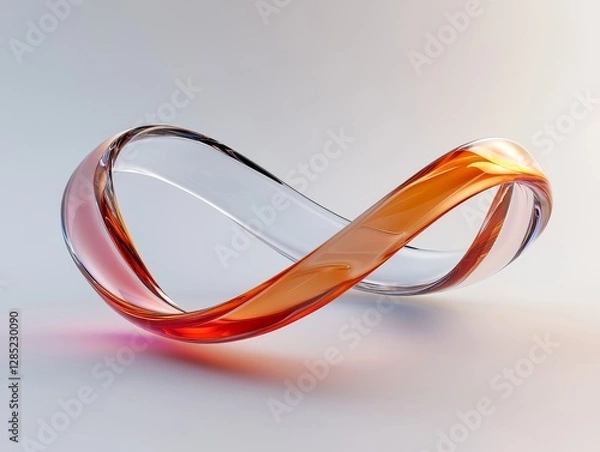 Obraz Translucent Infinity Loop of Carmine and Amber Glass Reflecting Light on a Light Backdrop