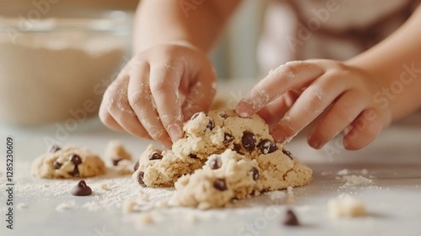 Obraz Child's hands shaping cookie dough