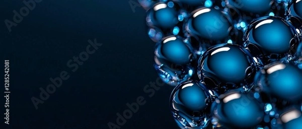Fototapeta Abstract Spherical Blue Glass Orbs Cluster Glowing with Light and Depth Presentation Backdrop Visualization
