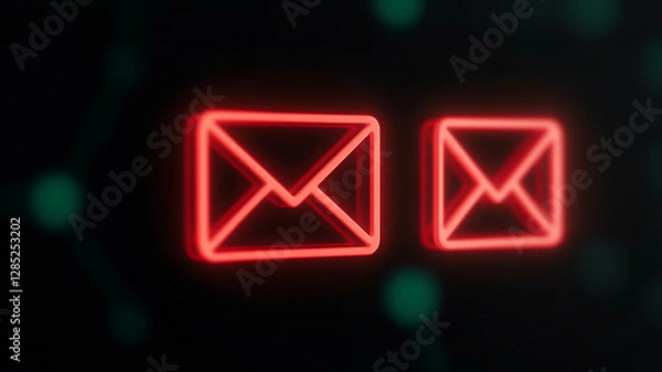 Fototapeta Glowing red email icons on dark background, symbolizing digital communication and connectivity