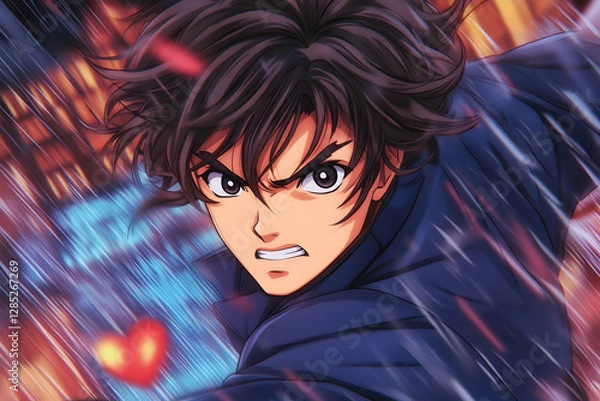 Fototapeta Anime Boy Action Pose, Dynamic Background