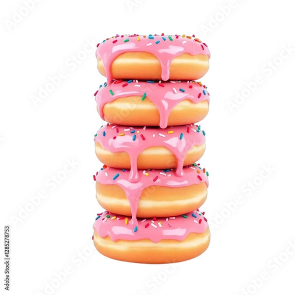 Obraz Stack Of Pink Donuts Isolated On White Background. AI Generation
