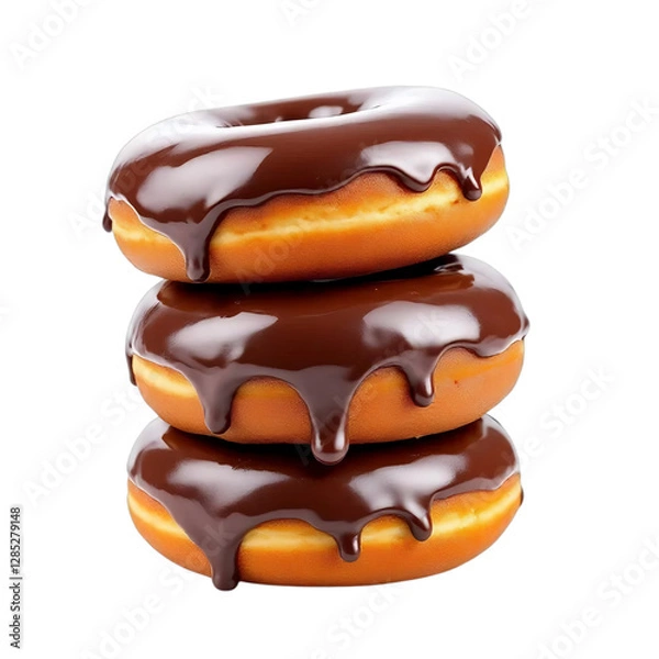 Obraz Stack Of Chocolate Donuts Isolated On White Background. AI Generation