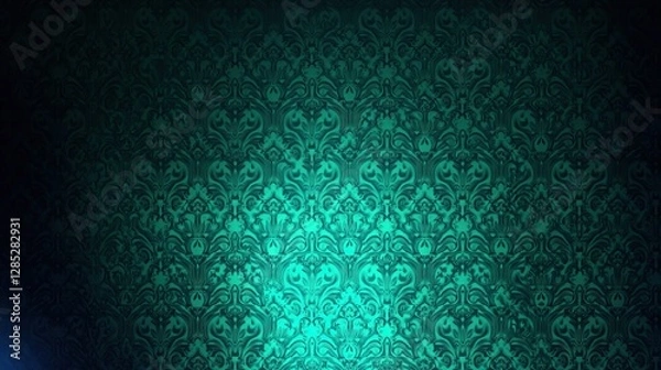 Fototapeta Teal Damask Wall Spotlight Background Texture