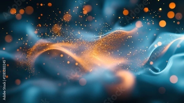 Fototapeta Abstract Fluid Artwork with Glowing Particles and Waves in a Dreamy Atmosphere