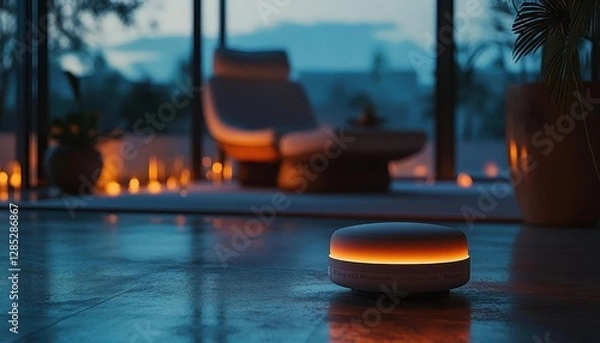 Fototapeta Mindfulness meditation session with glowing AR breathing guide, serene indoor setting, soft ambient lighting, photorealistic
