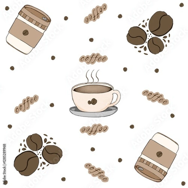 Fototapeta coffee beans seamless pattern