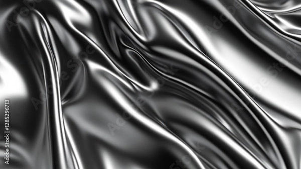 Fototapeta Shimmering Black Satin Fabric Draped Elegantly in Soft Light